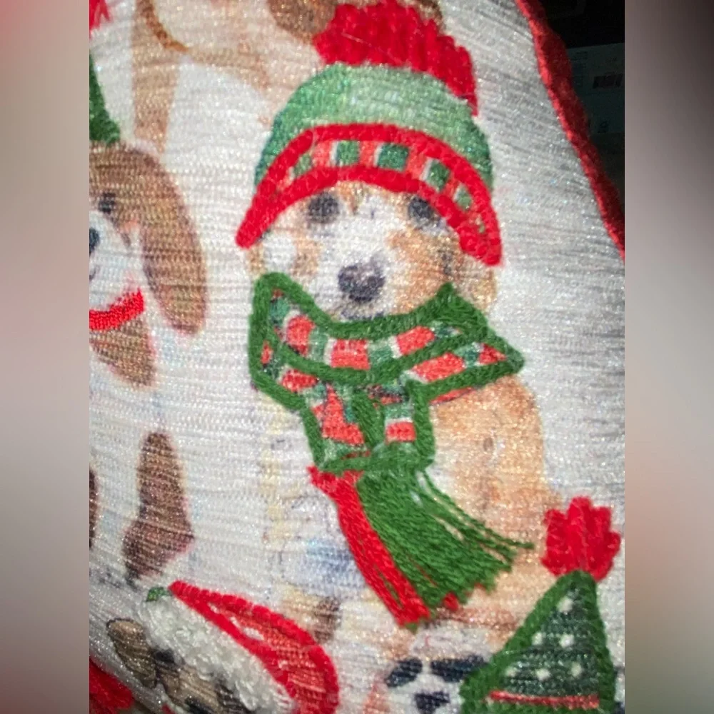 Martha Stewart Holiday Christmas Dogs Print Throw Pillow Triangle Dopamine